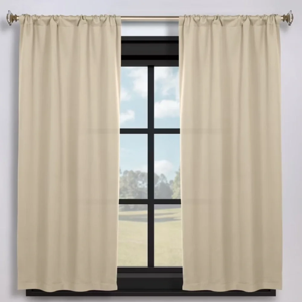 🍀 3 for $25 Semi Blackout Drapes Cream Khaki Color 84 x 42 Rod Pocket Long